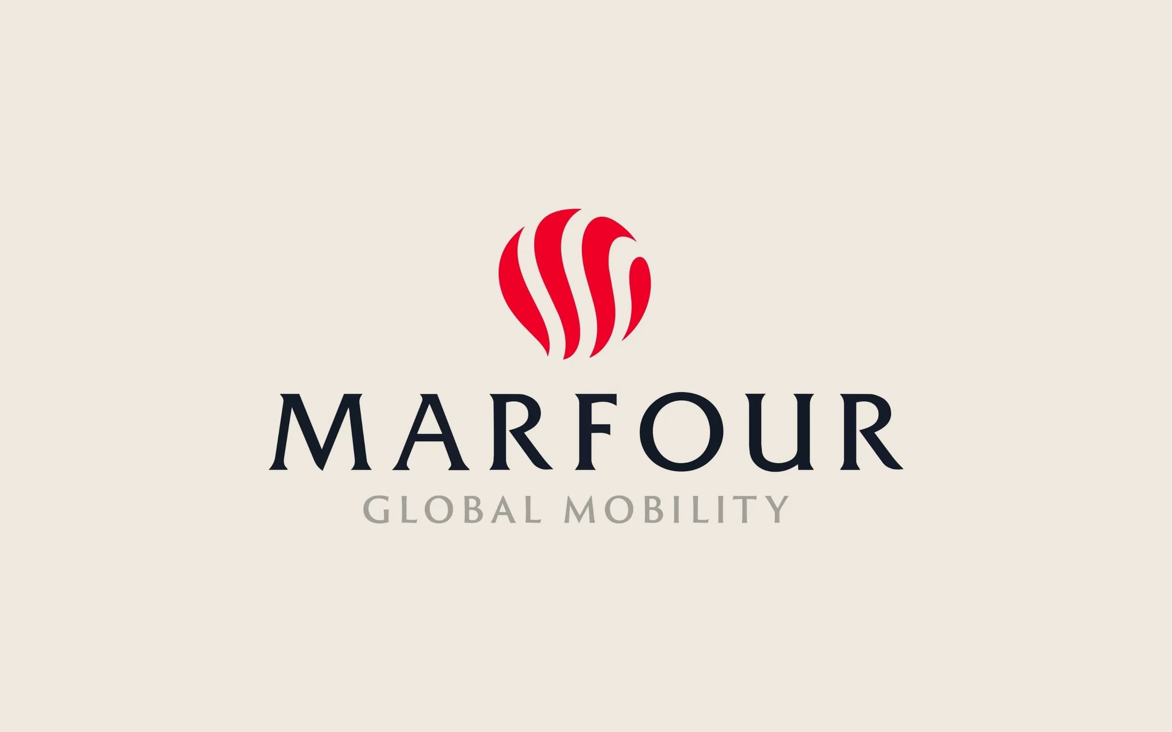 Marfour Global Mobility logo: a red flame-like globe mark above the Marfour wordmark in navy
