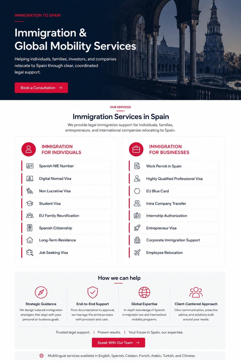 Immigration & Global Mobility services page design