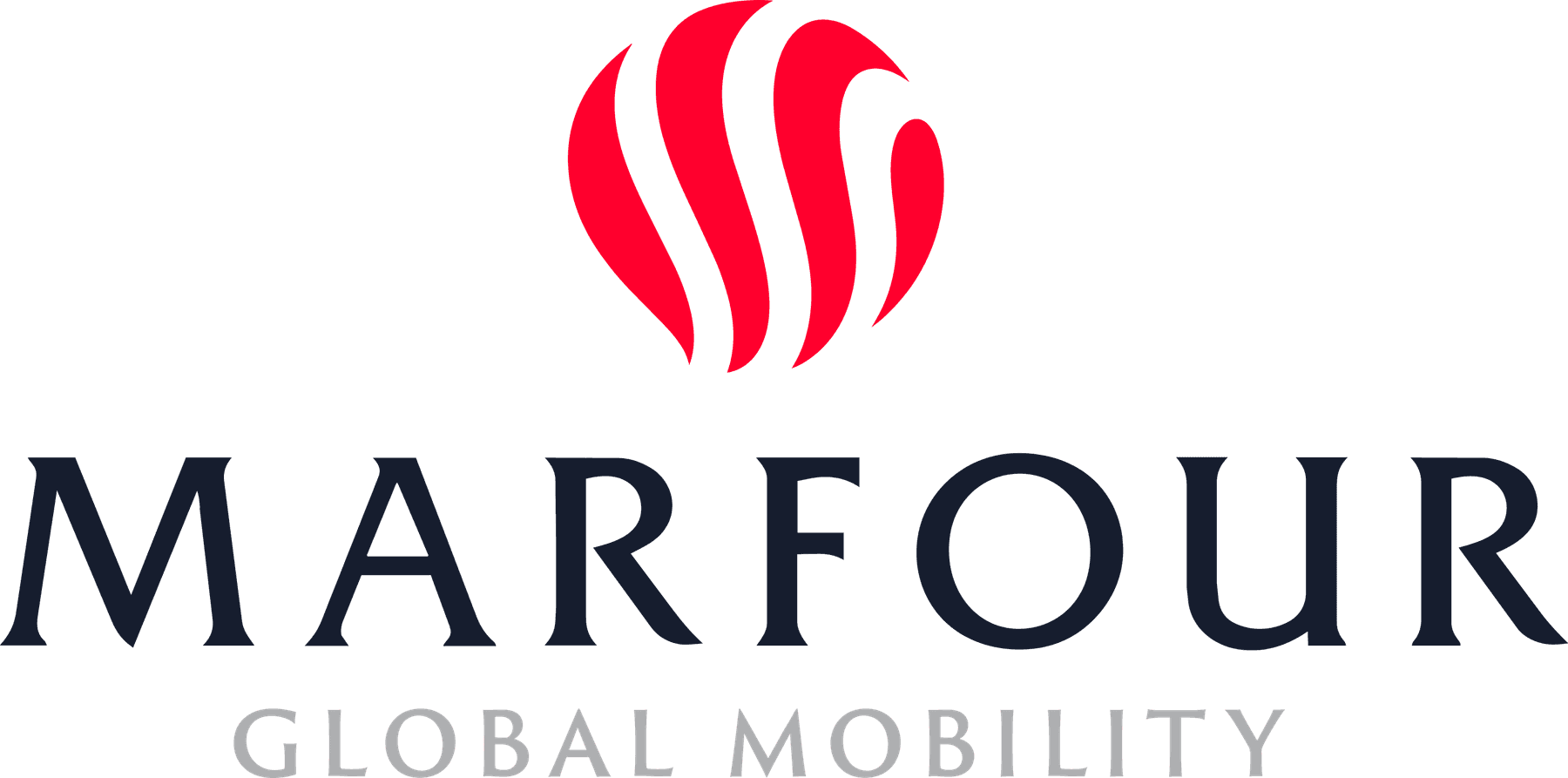 Marfour Global Mobility logo: the red ribbons curved into a globe above the Marfour wordmark
