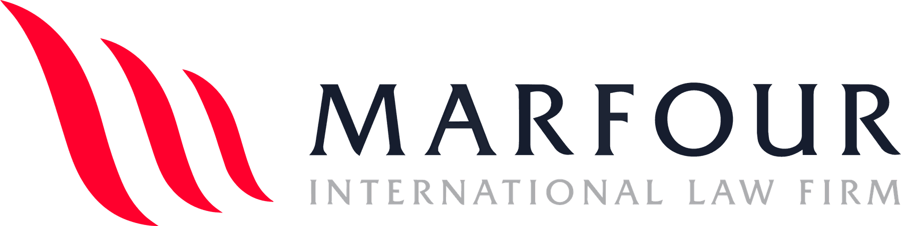 Marfour International Law Firm logo: three red ribbons beside the Marfour wordmark