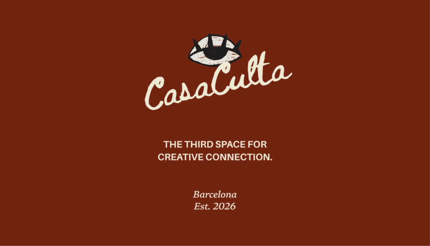 Membership card front: logo, 'The third space for creative connection', Barcelona, Est. 2026