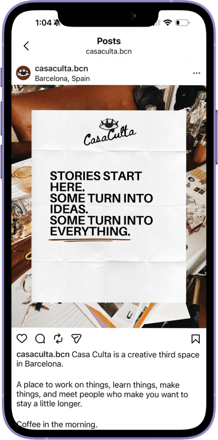 Instagram post: 'Stories start here. Some turn into ideas. Some turn into everything.'
