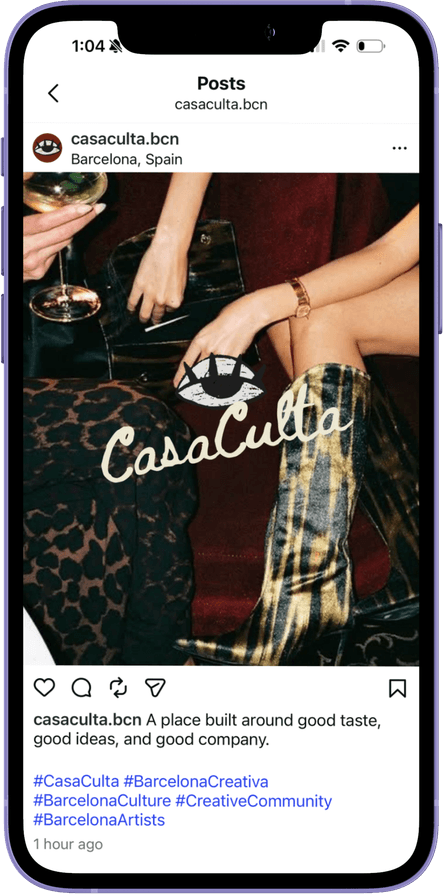 Instagram post: the Casa Culta wordmark over a photo of people at an event