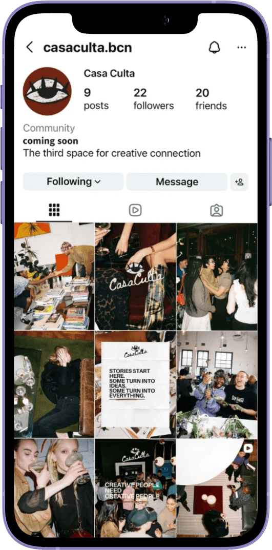 Casa Culta Instagram profile, @casaculta.bcn — 'The third space for creative connection'