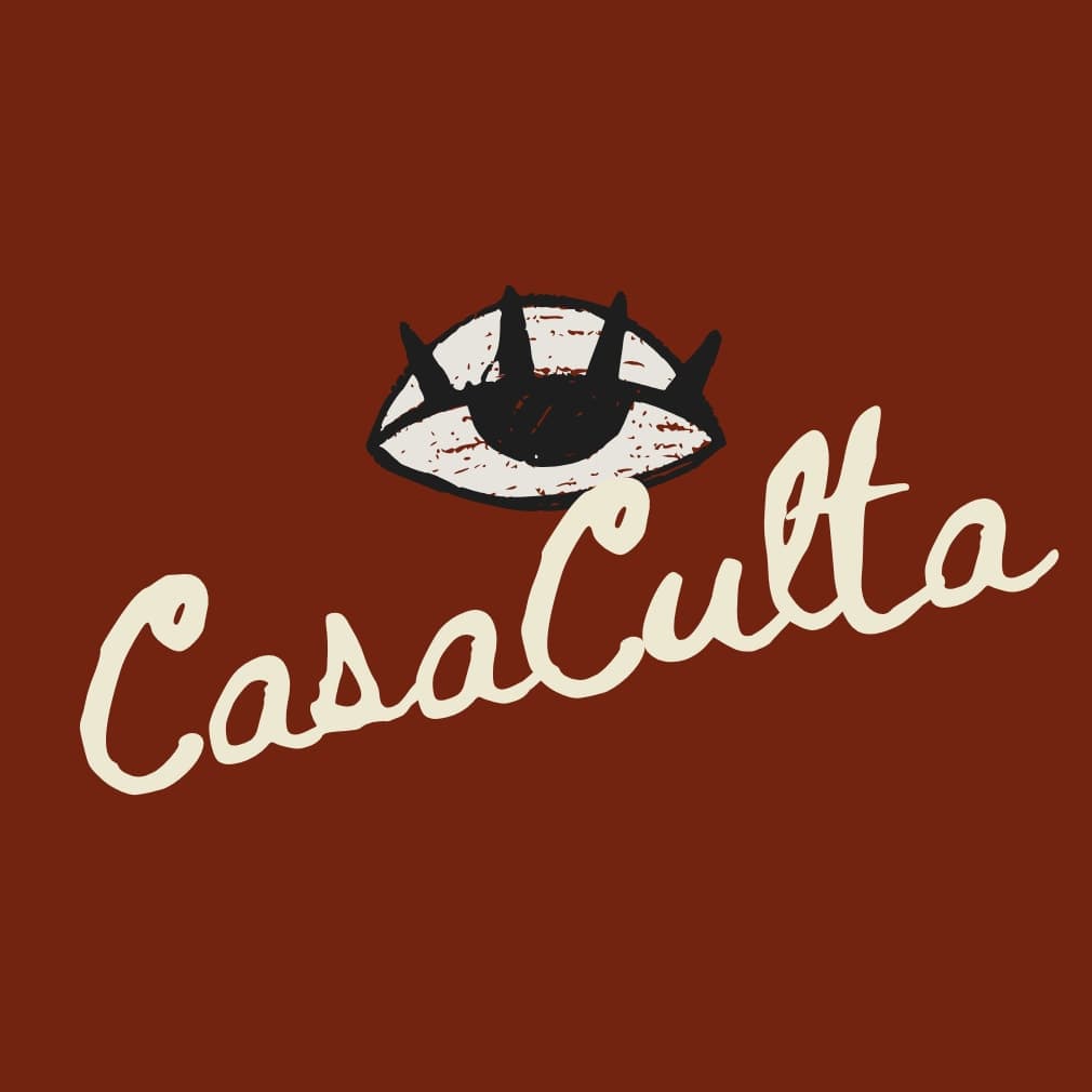 Casa Culta logo with a cream wordmark on Salud red